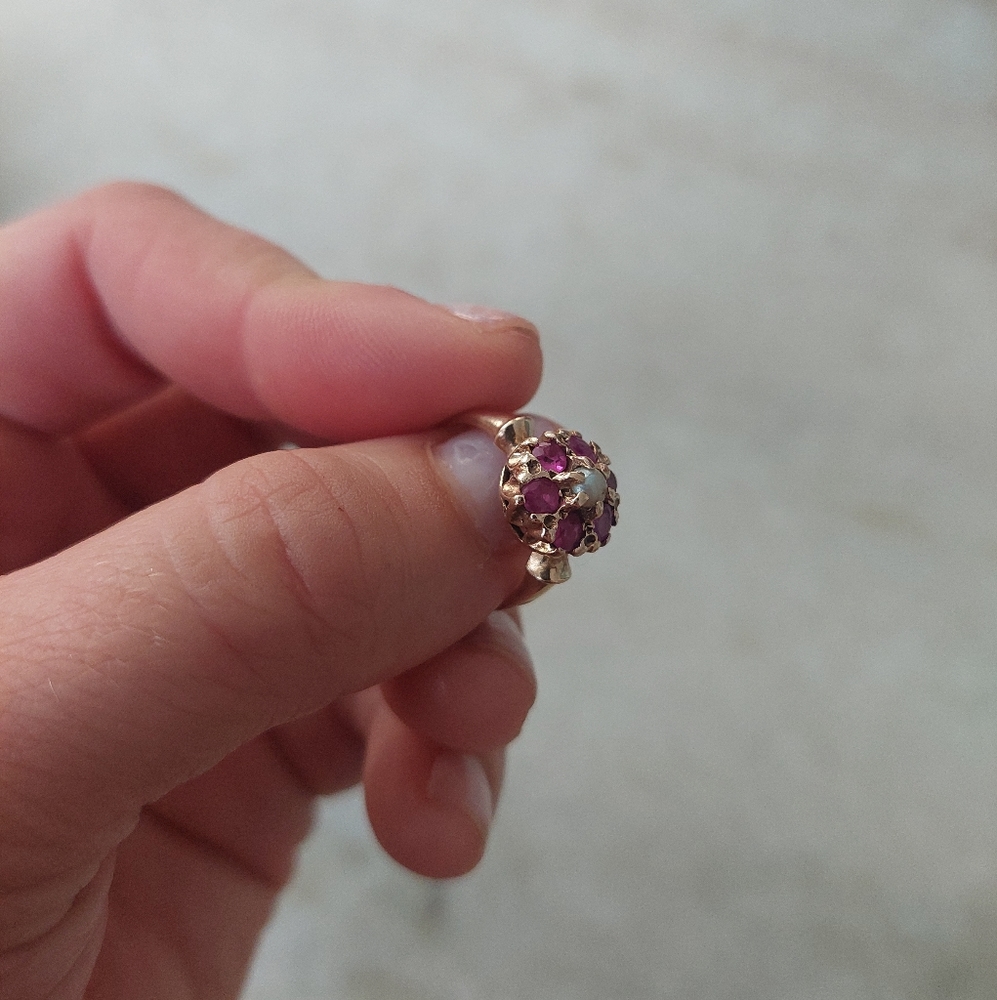 14k Victorian ruby seed pearl ring - Picture 10 of 11